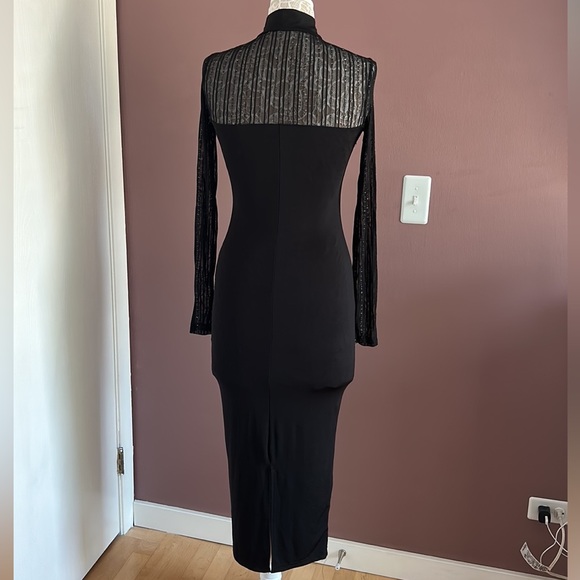 Mock Neck Contrast Mesh Sheer Split Back
Bodycon Dress - Black Shimmer Glitter - Picture 4 of 11